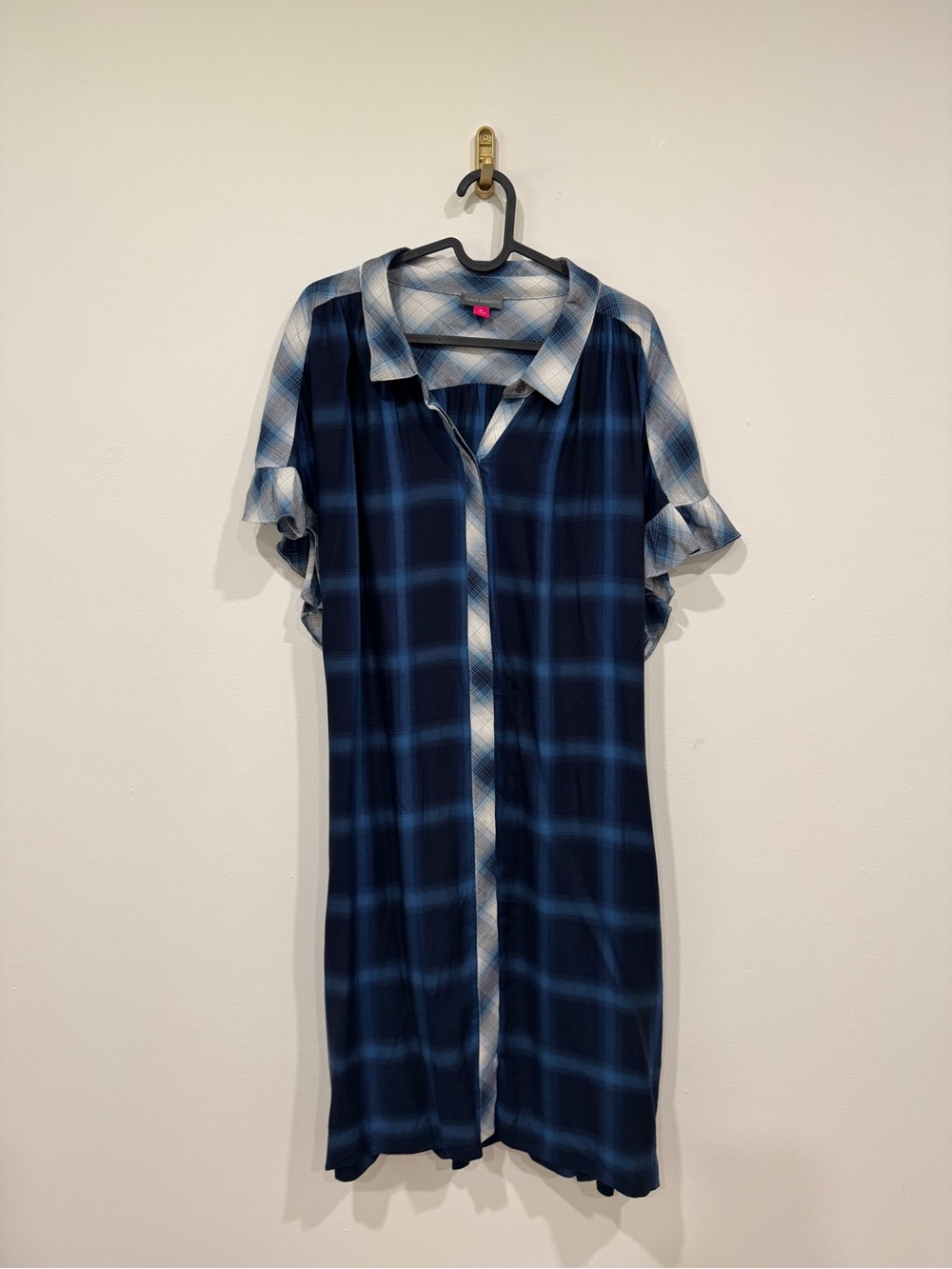 Vince Camuto Blue and White Plaid Shirt Dress